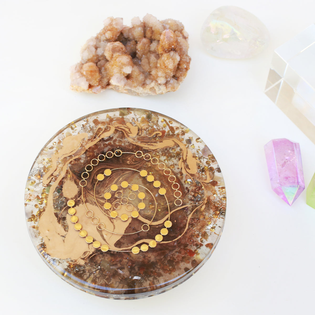 奧根能量盤與黃金仙人掌水晶