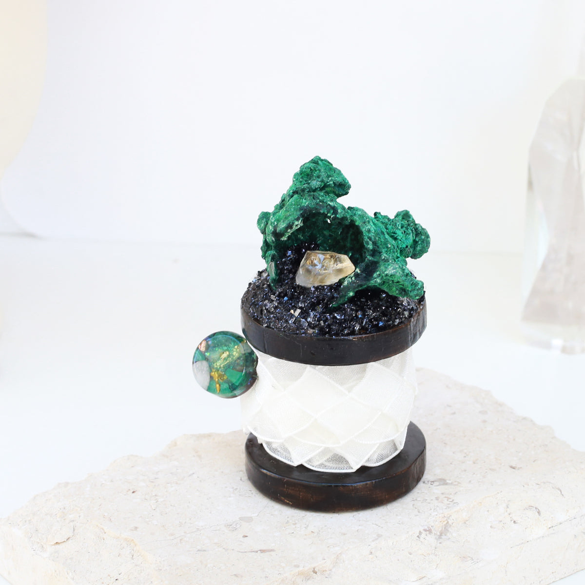復古蕾絲水晶展示架(小) ~ 孔雀石 & 黃水晶