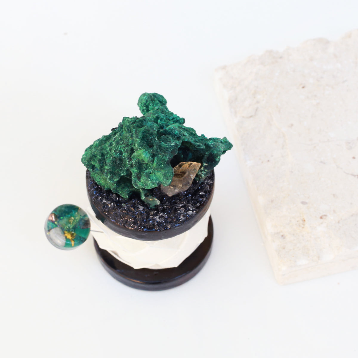 復古蕾絲水晶展示架(小) ~ 孔雀石 & 黃水晶